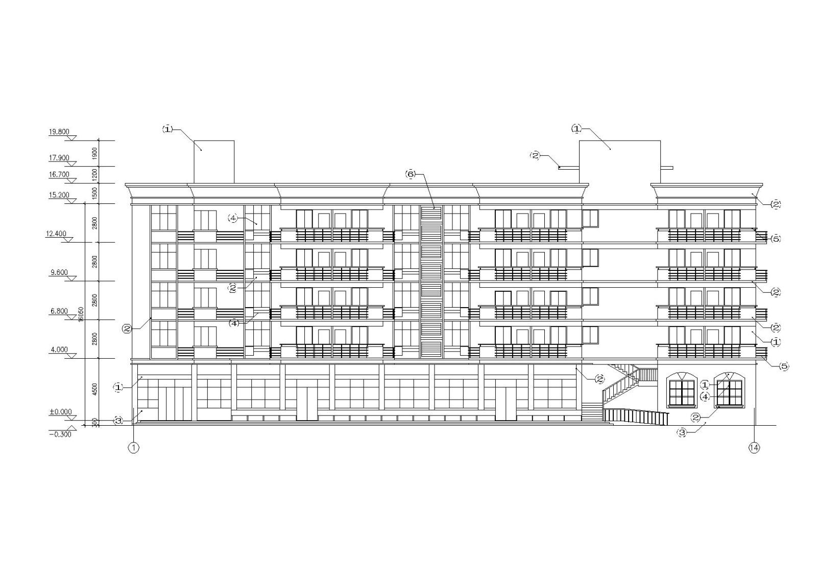 北方五层宿舍楼建筑施工图（底层食堂）cad施工图下载【ID:149531152】