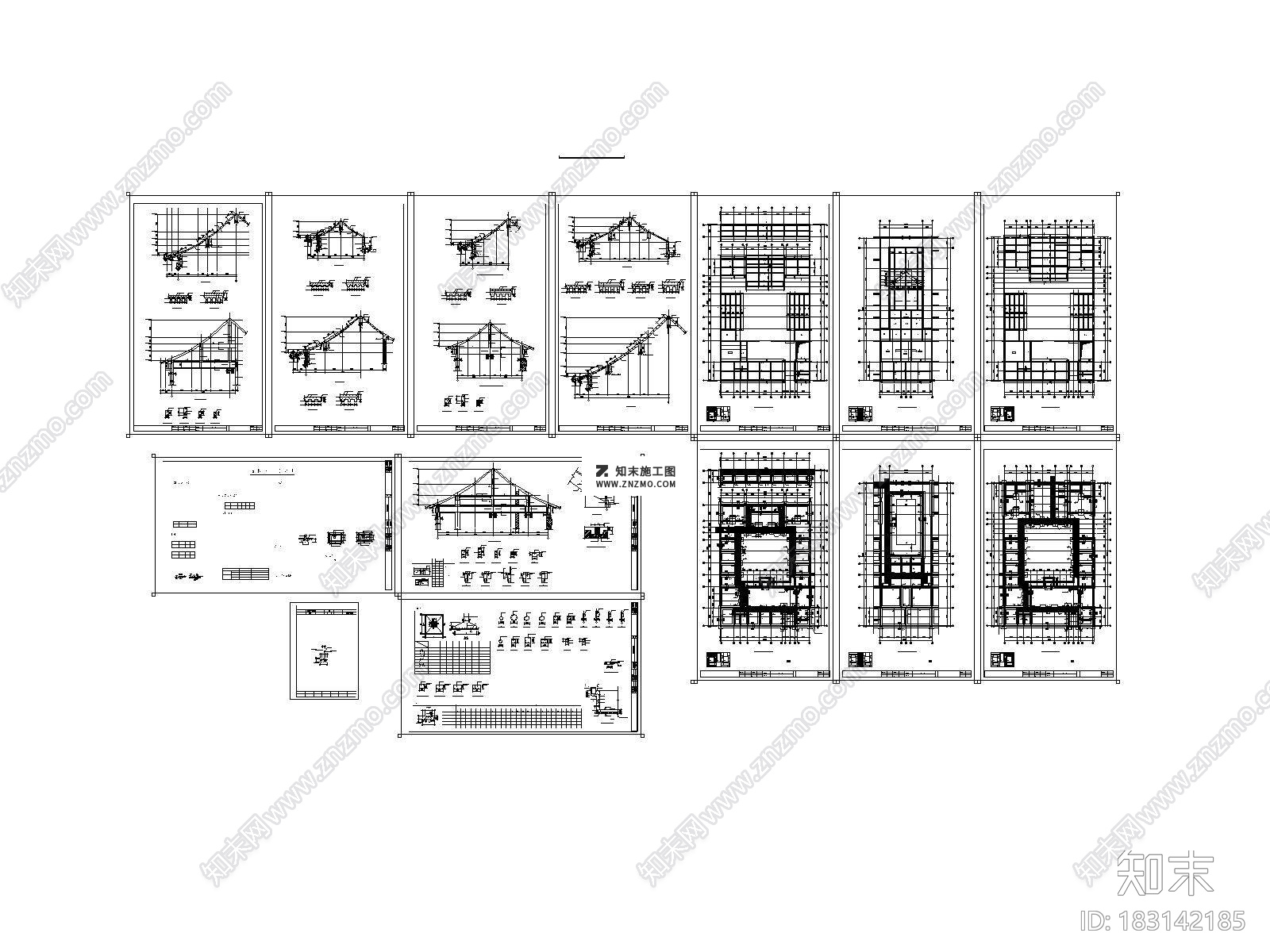 中式四合院施工图附效果图cad施工图下载【ID:183142185】