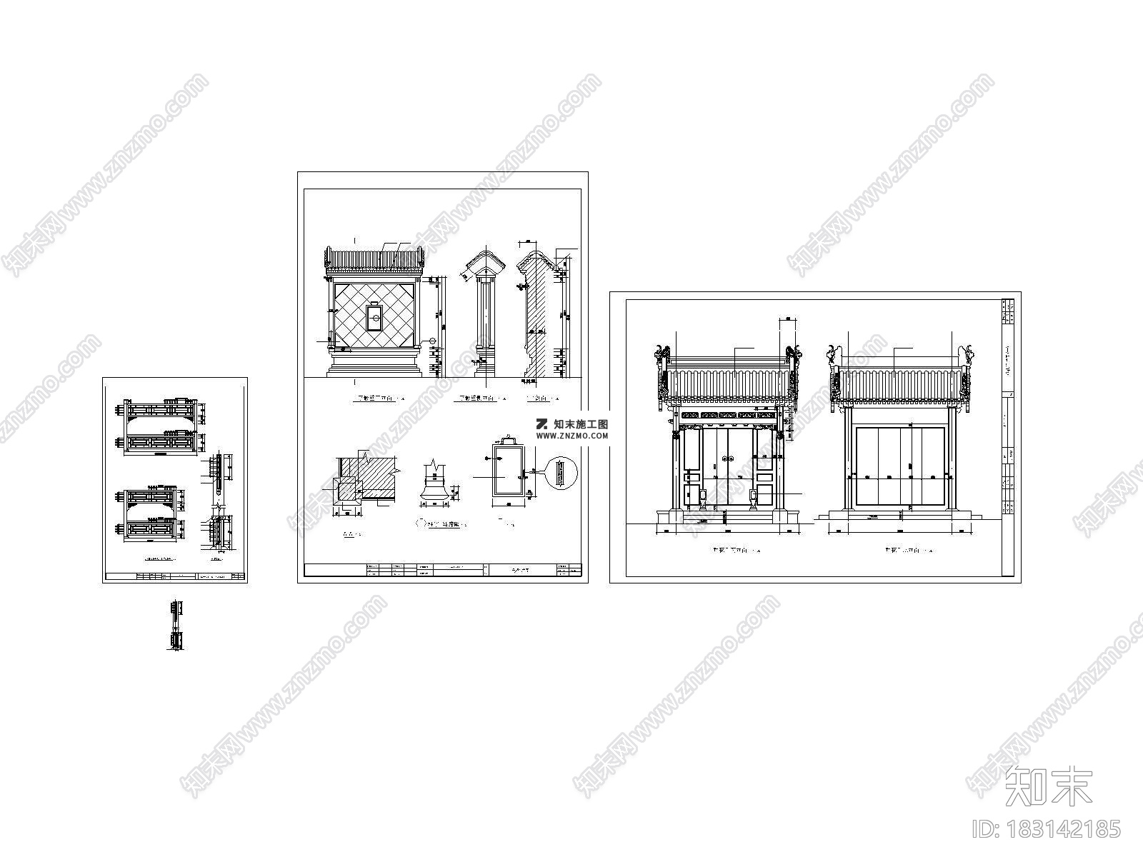 中式四合院施工图附效果图cad施工图下载【ID:183142185】