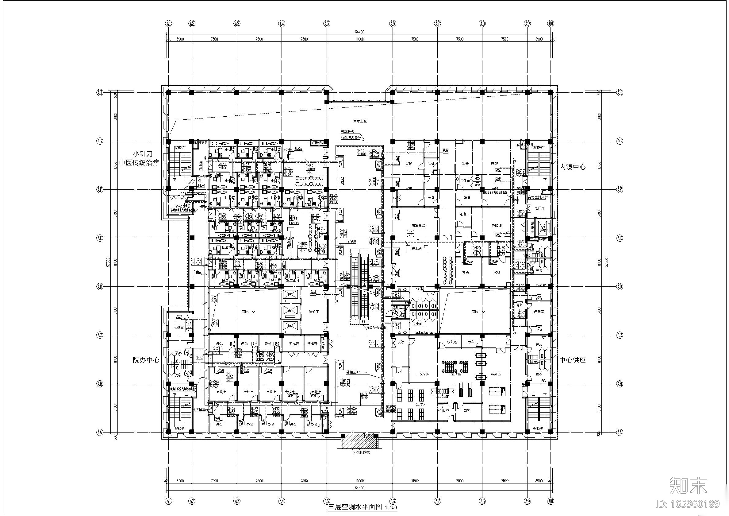 宣化中医院门诊楼空调水图cad施工图下载【ID:165960189】