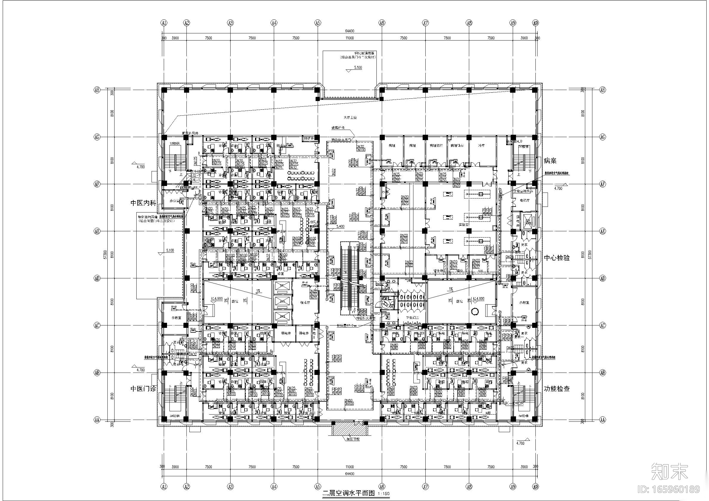 宣化中医院门诊楼空调水图cad施工图下载【ID:165960189】