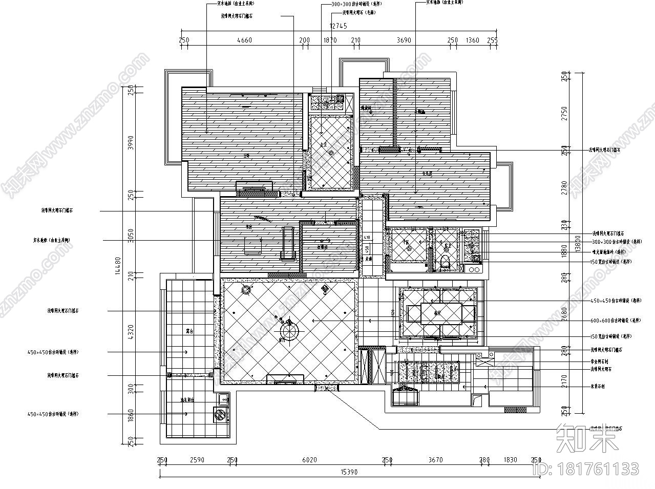 欧式风格阳光国际样板房详细施工图设计cad施工图下载【ID:181761133】