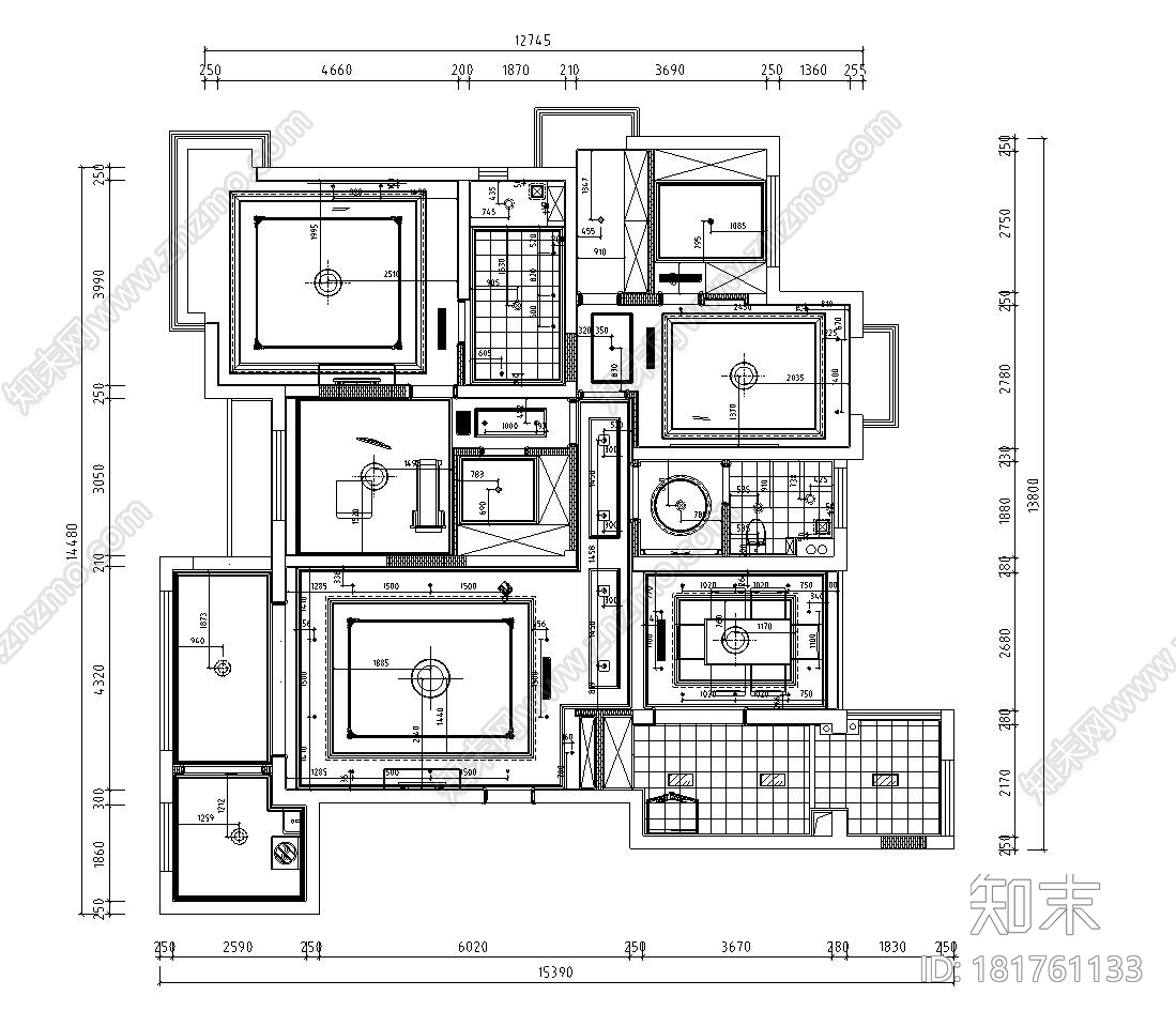 欧式风格阳光国际样板房详细施工图设计cad施工图下载【ID:181761133】