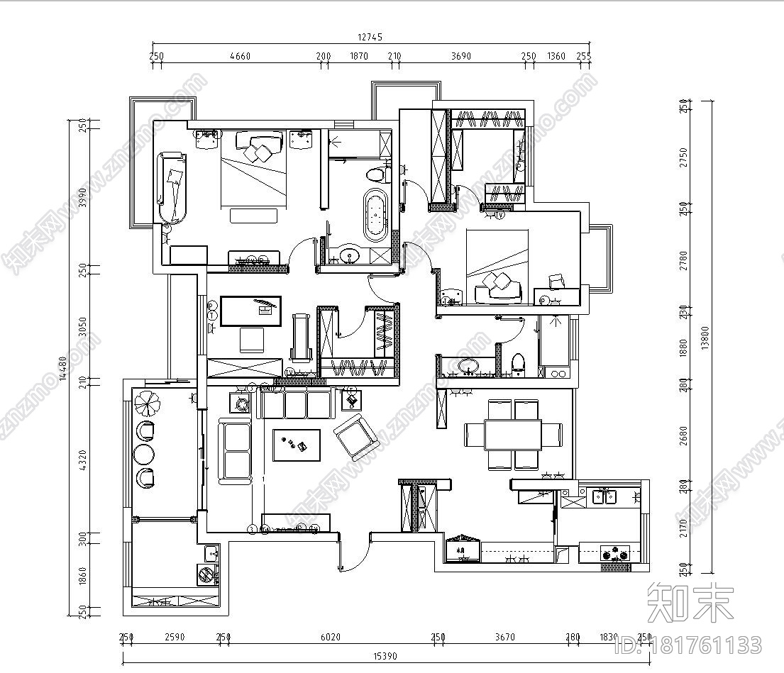 欧式风格阳光国际样板房详细施工图设计cad施工图下载【ID:181761133】