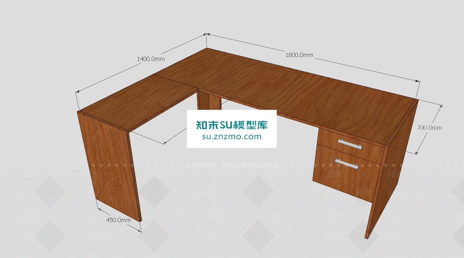 木制L形抽屉书桌SU模型下载【ID:168424173】
