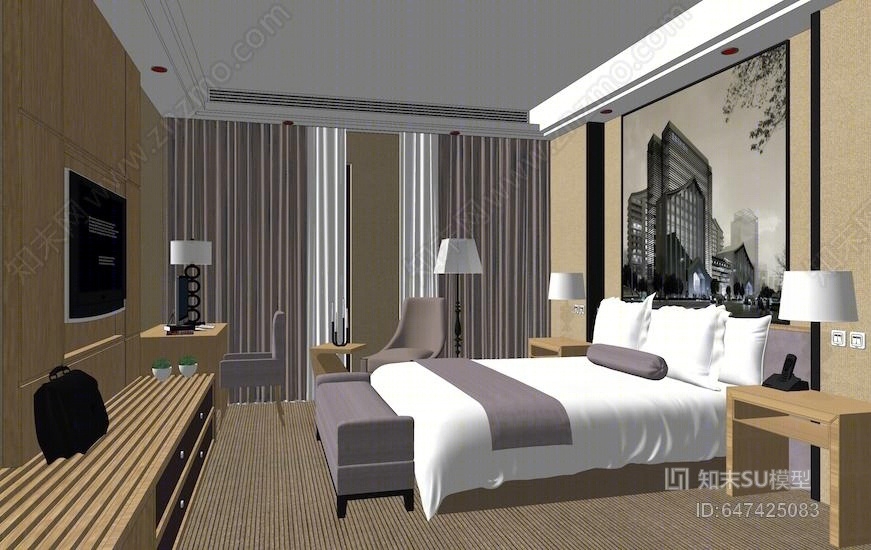 现代客房SU模型下载【ID:647425083】
