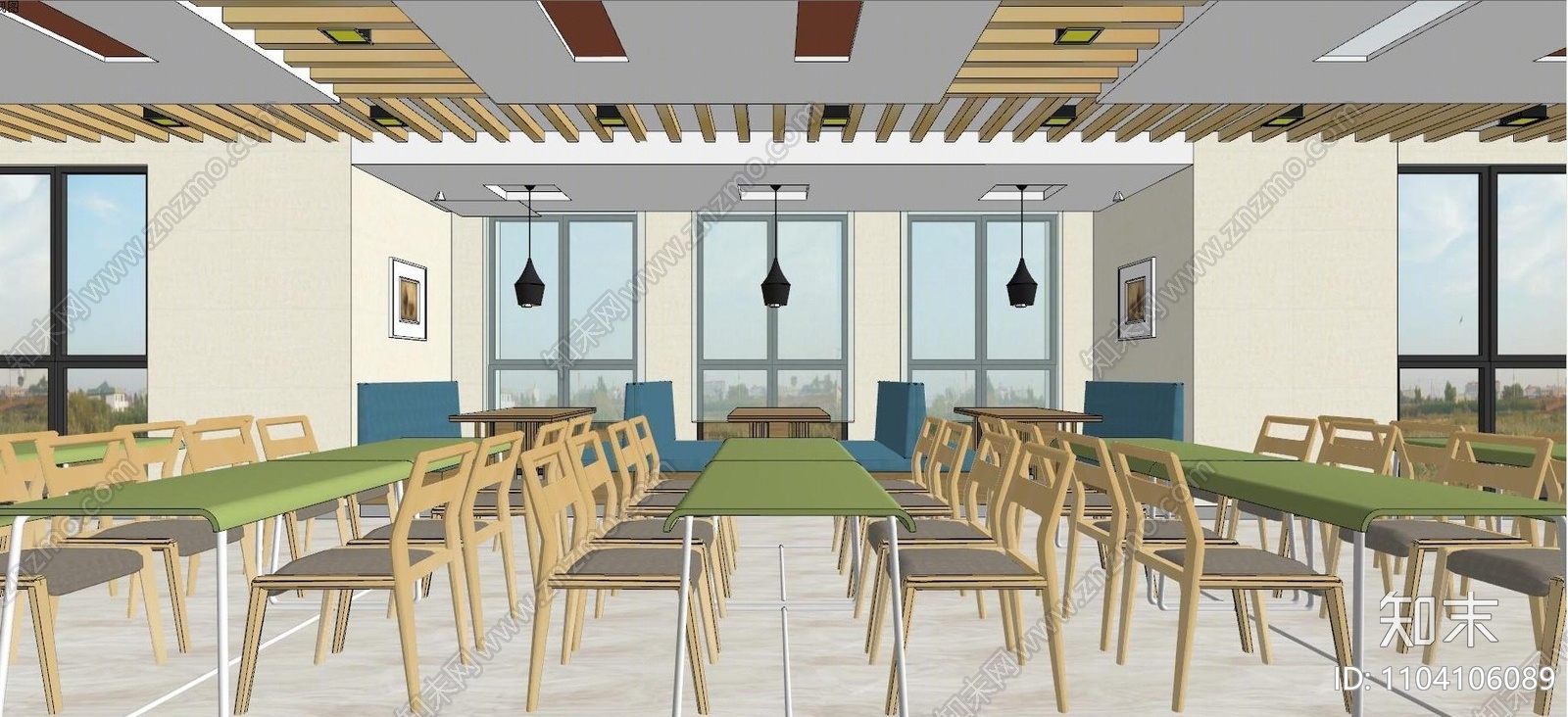 现代员工餐厅SU模型下载【ID:1104106089】
