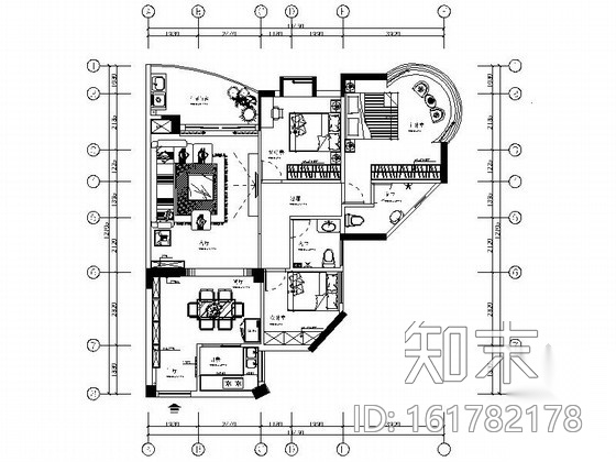 高档住宅区现代三居室样板间装修施工图(含软装效果)施工图下载【ID:161782178】