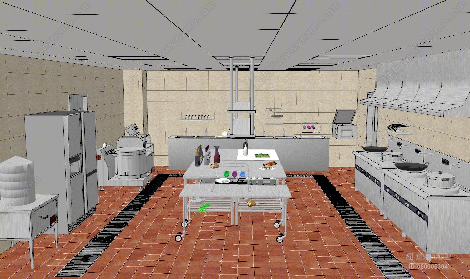 现代风格酒店厨房SU模型下载【ID:950905304】