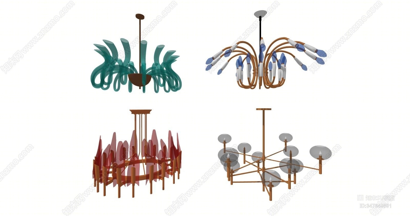 现代吊灯灯具组合SU模型下载【ID:347649891】