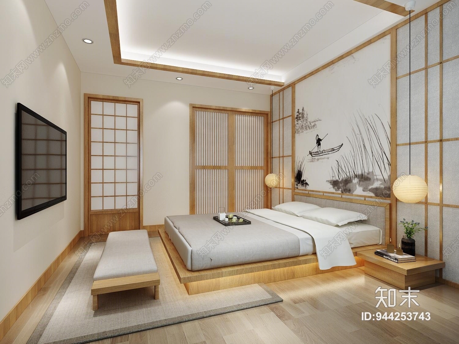 日式客厅及卧室公寓房3D模型下载【ID:944253743】