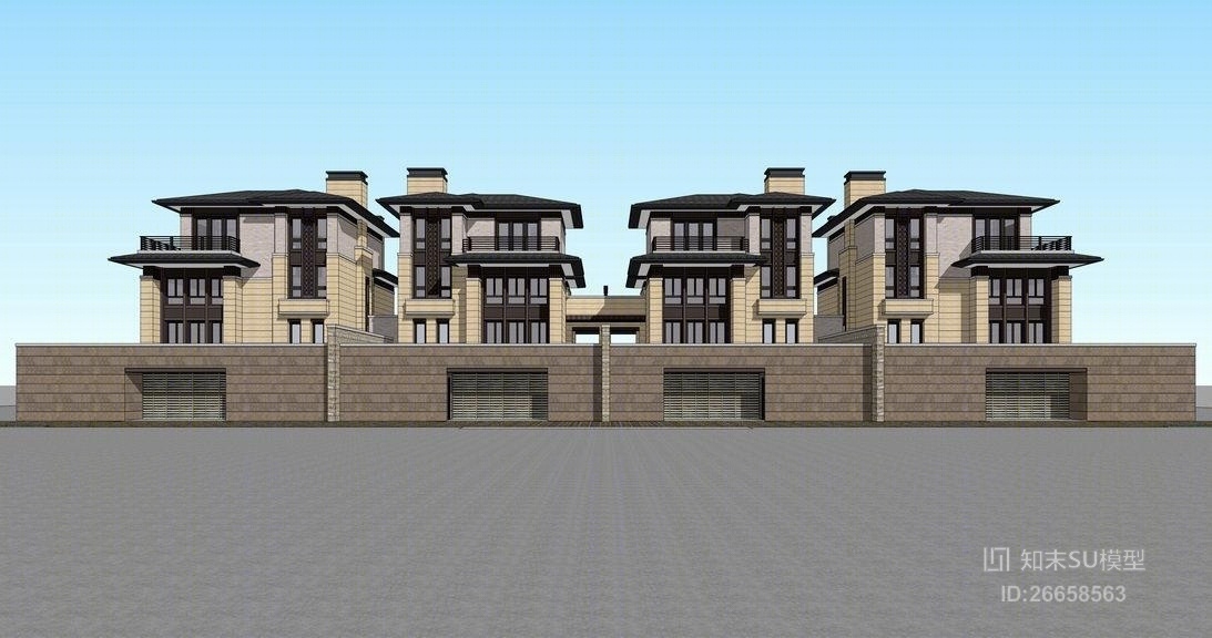 法式独栋别墅SU模型下载【ID:26658563】