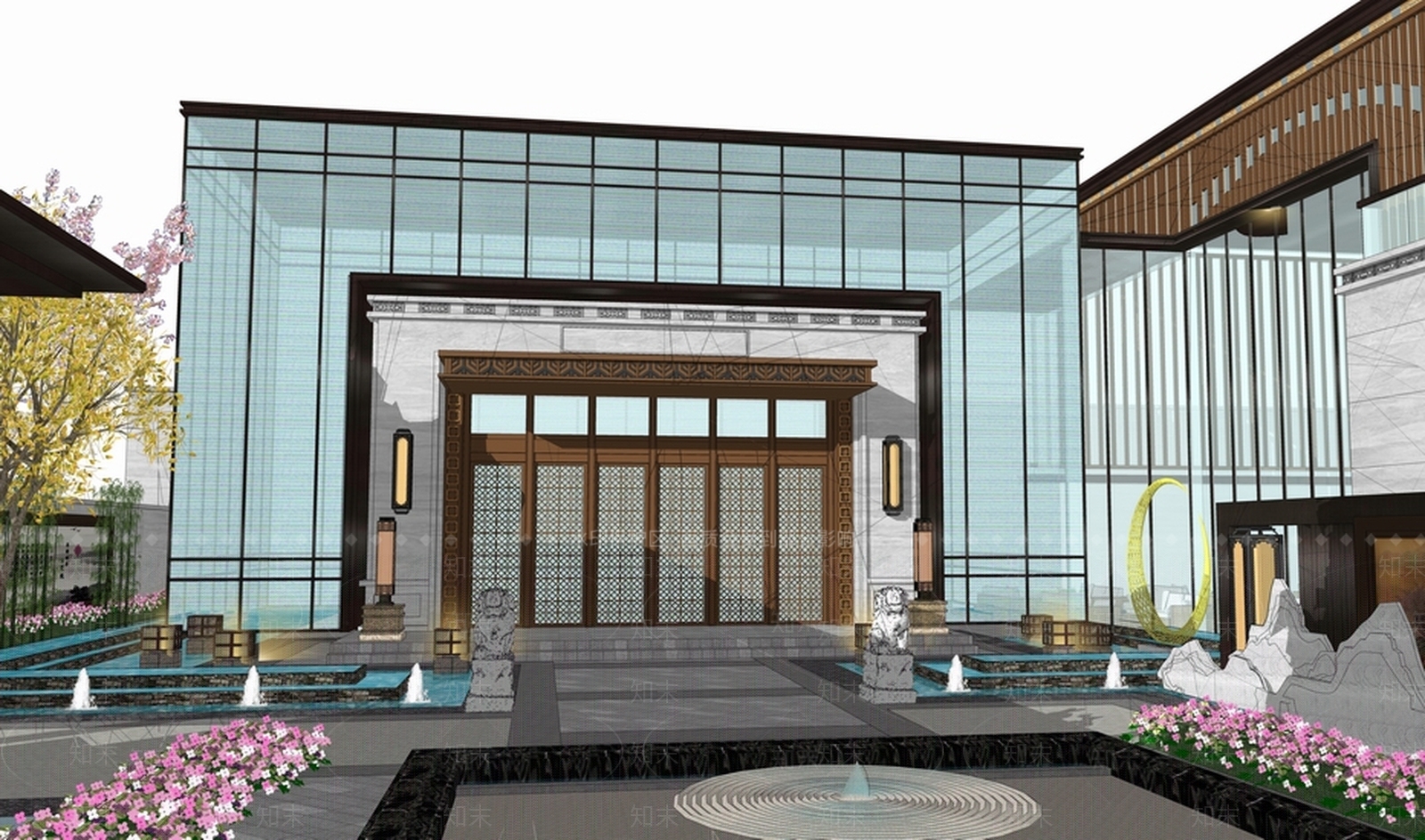 中式售楼部景观设计SU模型下载【ID:162159170】