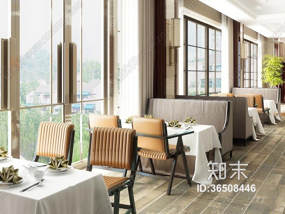 现代西餐厅专用餐桌椅卡座3D模型下载【ID:36508446】