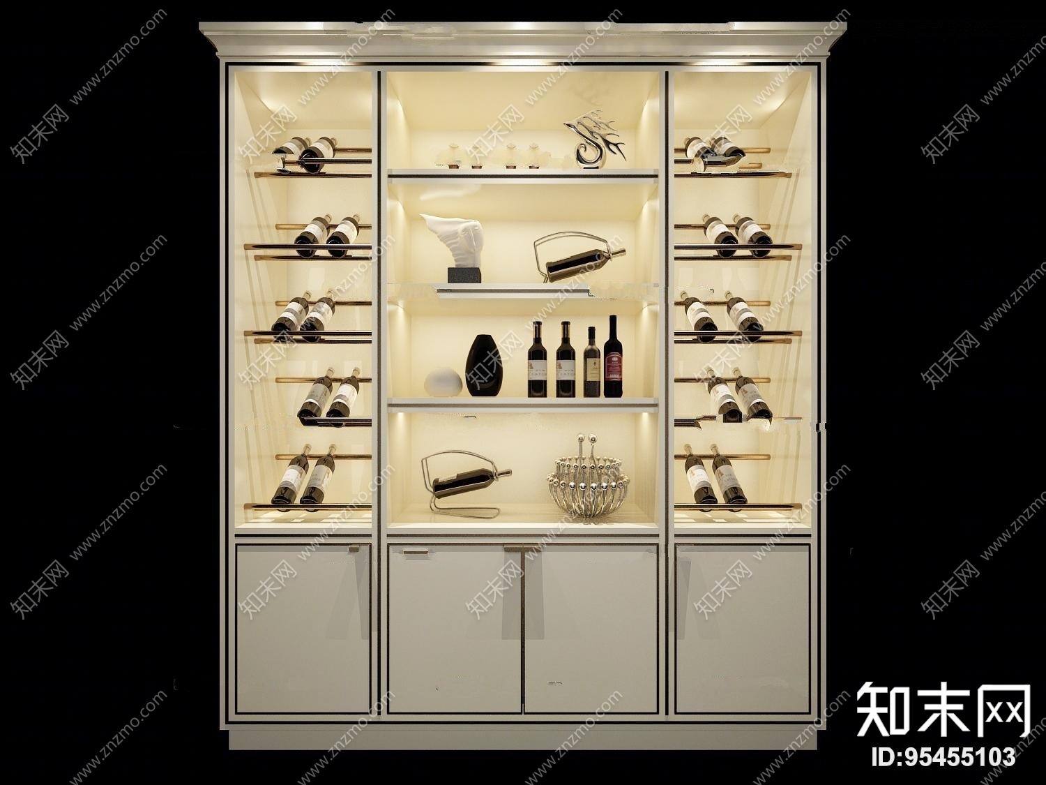 现代实木酒柜红酒3D模型下载【ID:95455103】