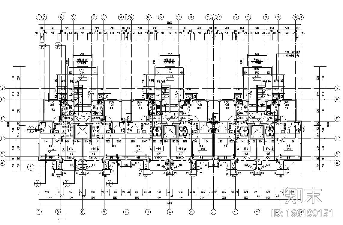 [浙江]现代风格住宅建筑施工图（3栋）cad施工图下载【ID:166199151】