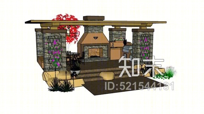 壁炉庭院SU模型下载【ID:521544181】
