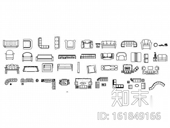 时尚沙发平面CAD图块下载cad施工图下载【ID:161849166】