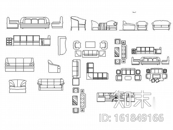 时尚沙发平面CAD图块下载cad施工图下载【ID:161849166】
