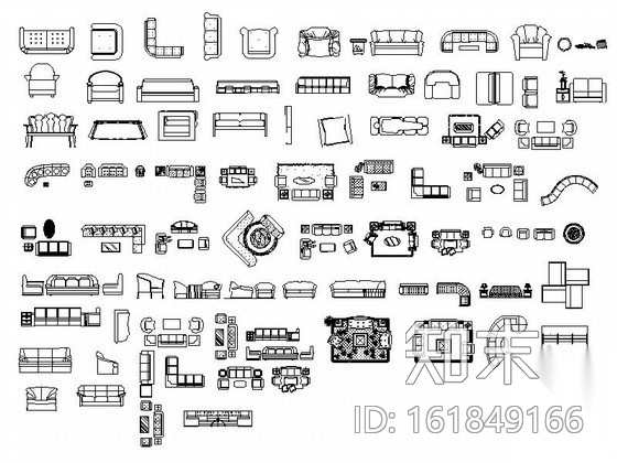时尚沙发平面CAD图块下载cad施工图下载【ID:161849166】