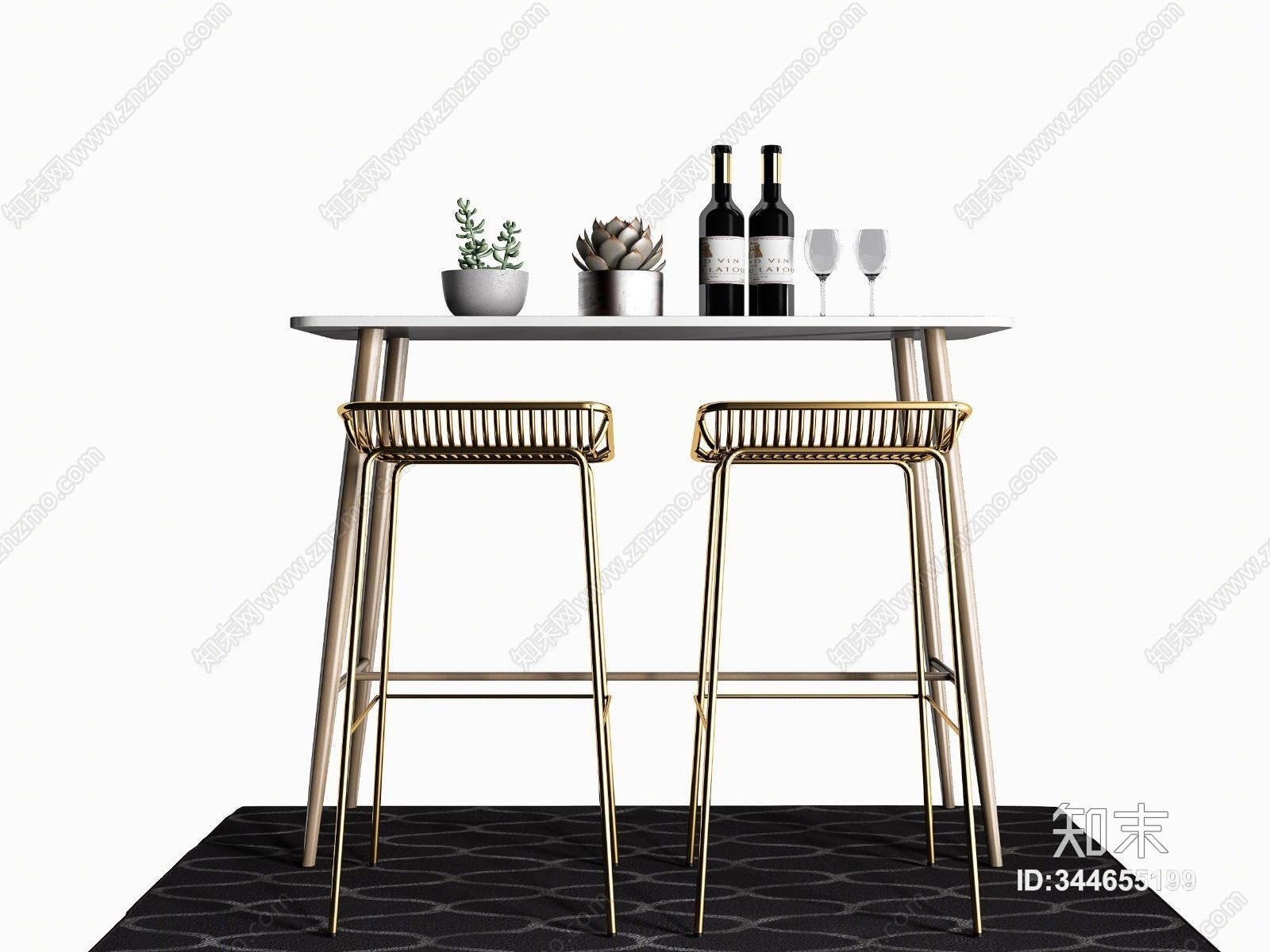 北欧金属吧台椅子3D模型下载【ID:344655199】