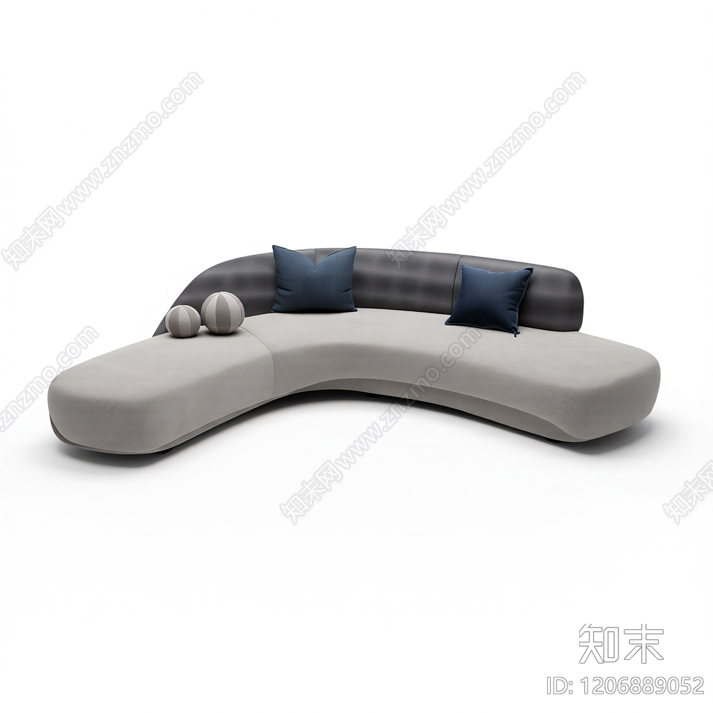 弧形沙发带靠垫3D模型下载【ID:1206889052】
