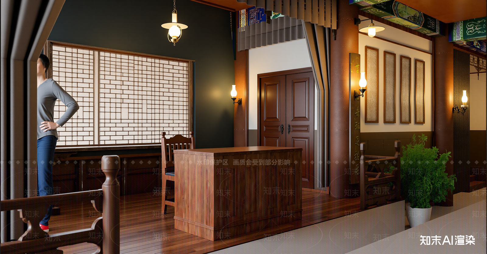 中式会议室SU模型下载【ID:1216045325】