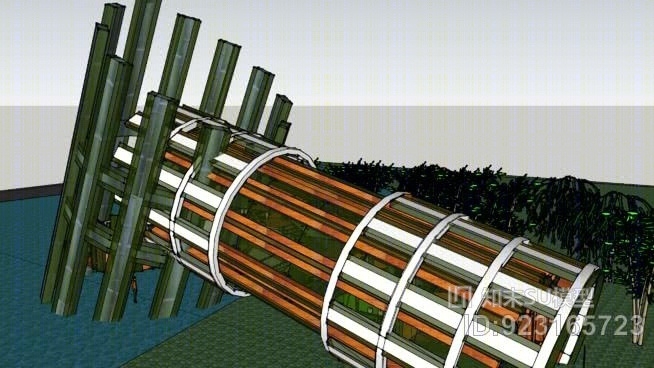 浙江科技学院建筑tearoom浙科院建筑091徐某人竹简茶室SU模型下载【ID:923165723】