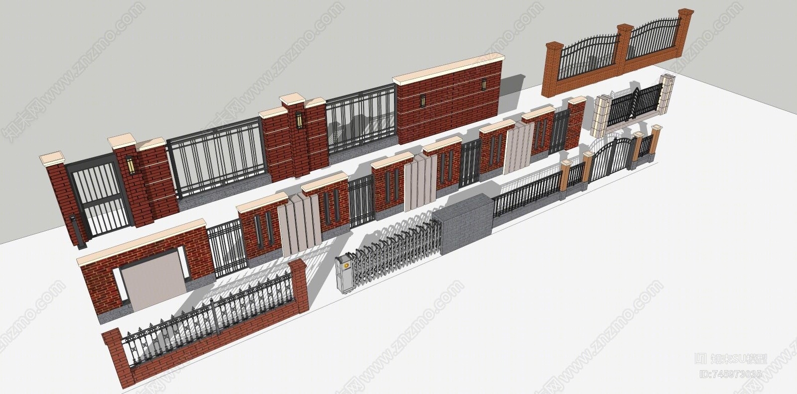 现代风格围墙栅栏SU模型下载【ID:745973035】