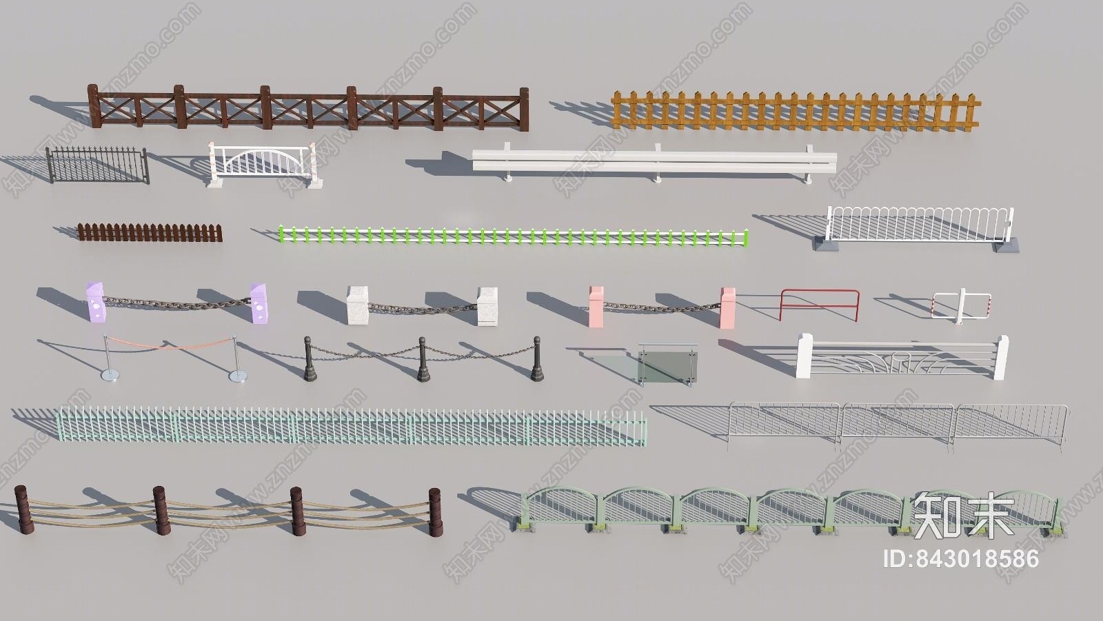 现代木质景观亲水交通护栏3D模型下载【ID:843018586】
