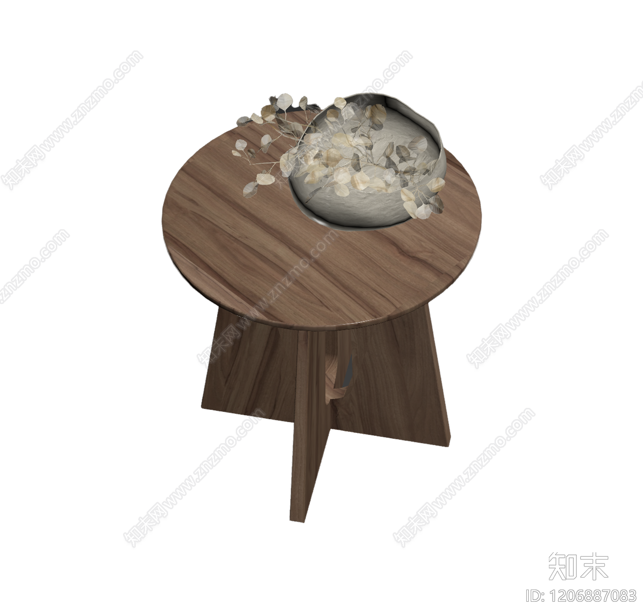 木质边桌配花瓶装饰3D模型下载【ID:1206887083】