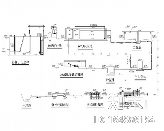 [河南]城镇污水处理厂全套图纸cad施工图下载【ID:164886184】