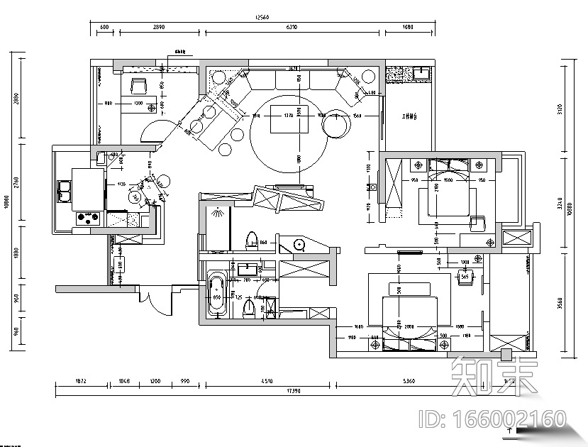 苏州水岸枫情三居室住宅设计施工图（附效果图）cad施工图下载【ID:166002160】