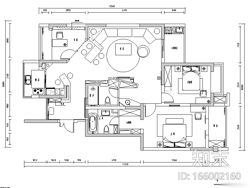 苏州水岸枫情三居室住宅设计施工图（附效果图）cad施工图下载【ID:166002160】
