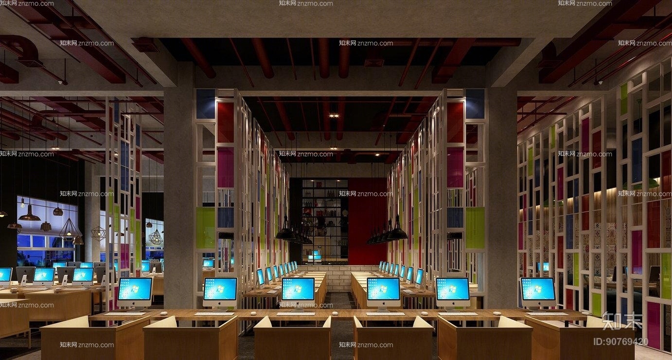 工业风网咖3D模型下载【ID:90769420】