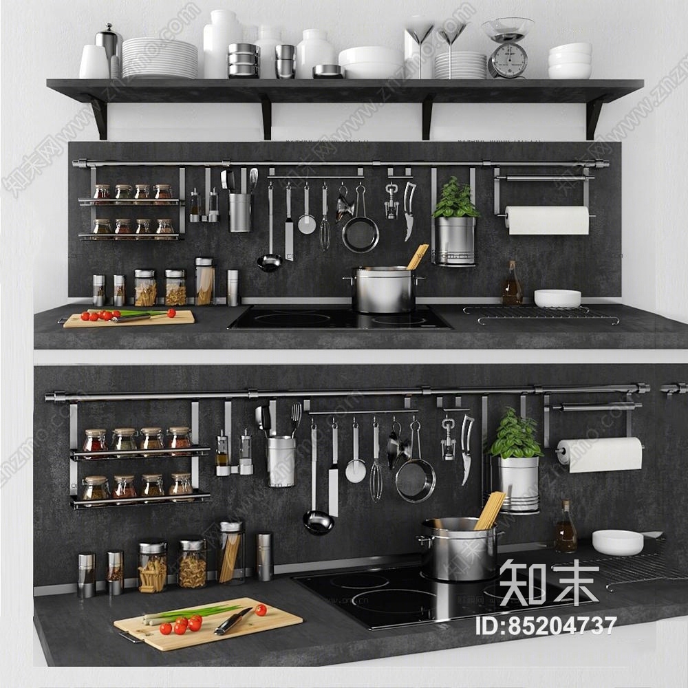 现代陶瓷碗碟餐具厨具组合3D模型下载【ID:85204737】