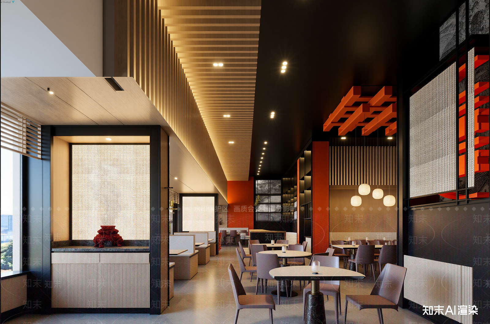 新中式酒店餐厅3D模型渲染效果图