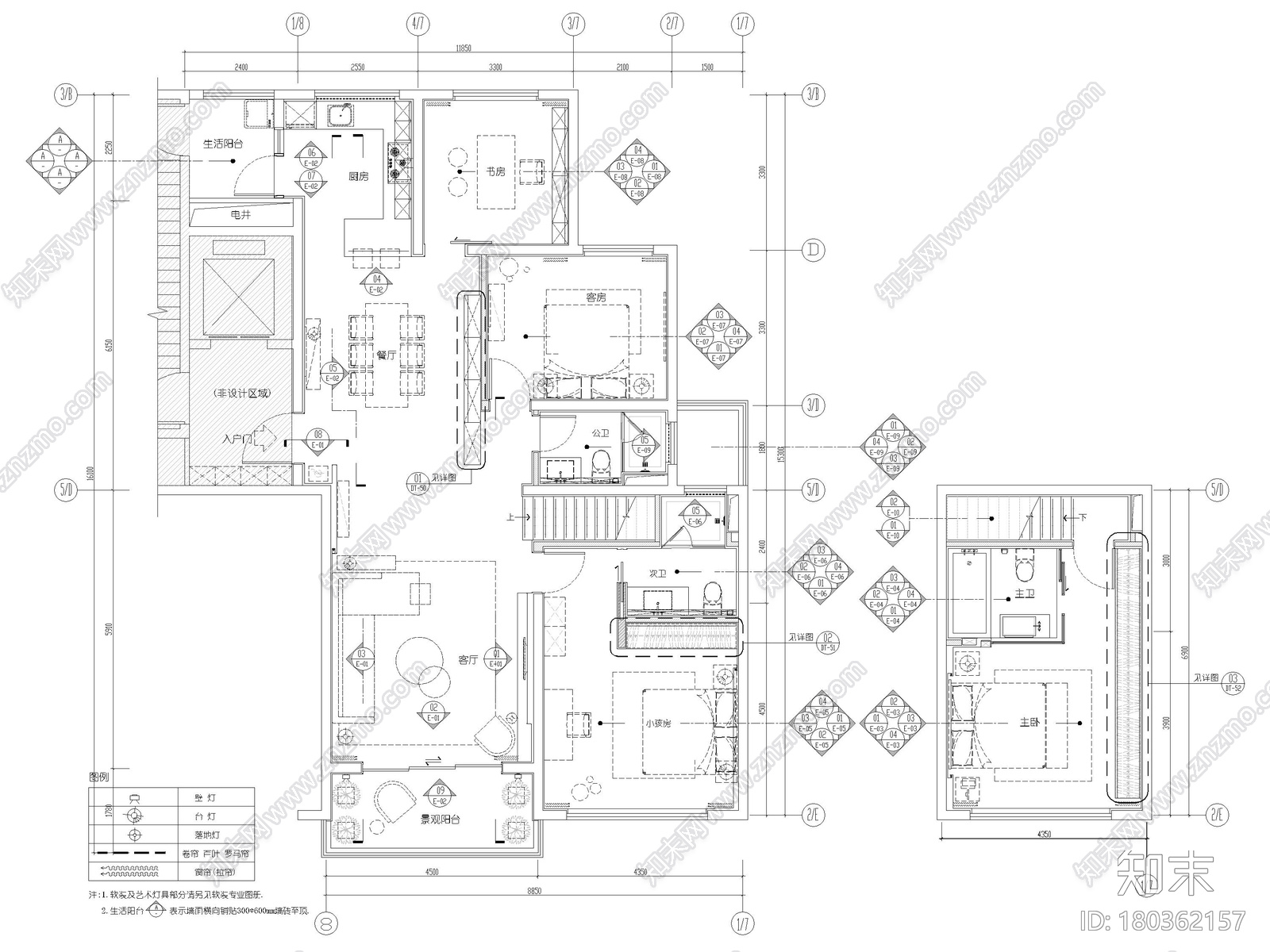 [浙江]滨江167㎡复式三居家装样板间施工图cad施工图下载【ID:180362157】