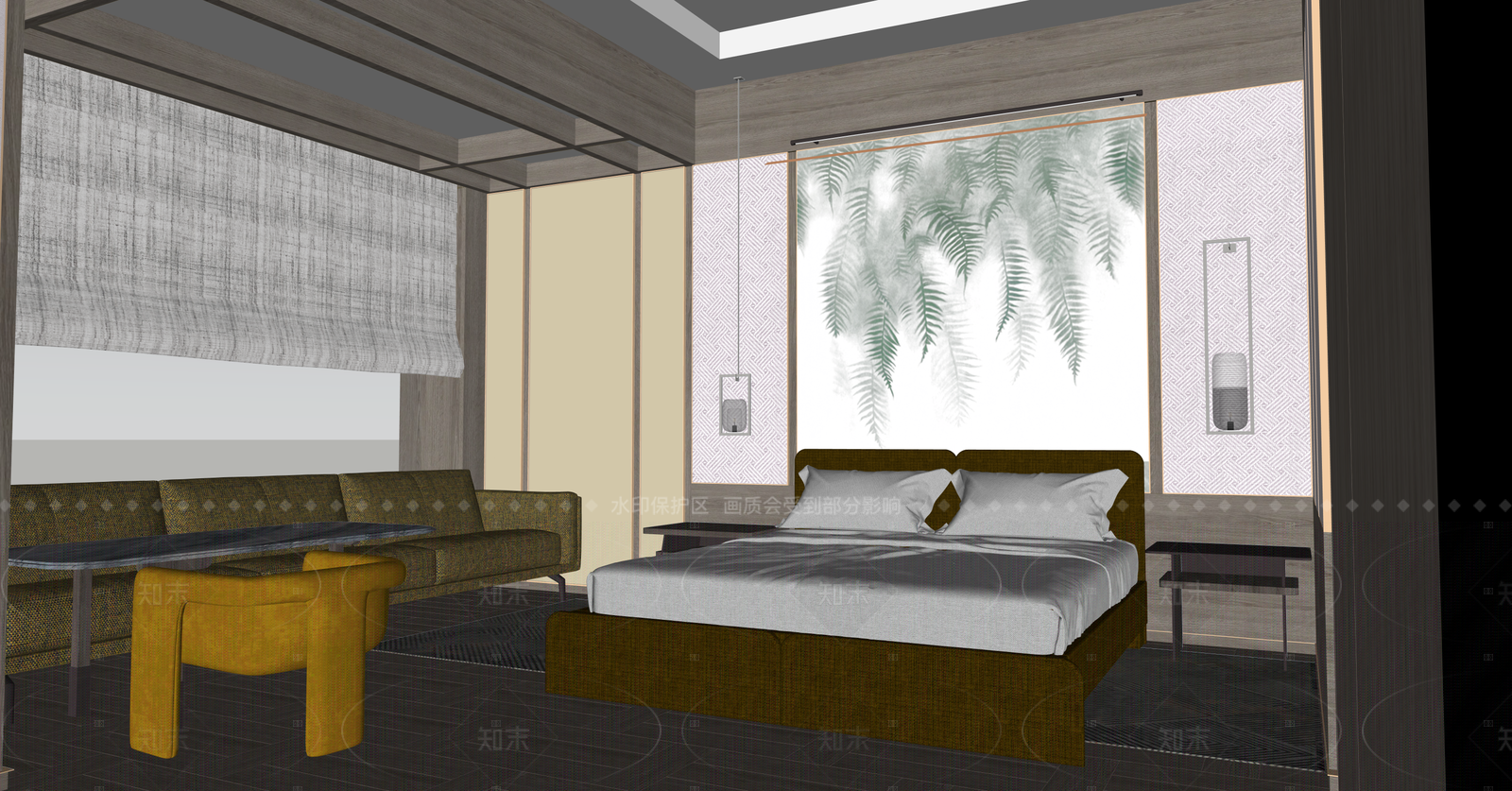 新中式酒店客房SU模型下载【ID:1216012860】