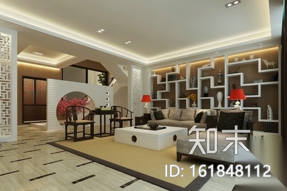 经典简洁雅致新中式四层别墅设计CAD装修图（含效果）cad施工图下载【ID:161848112】