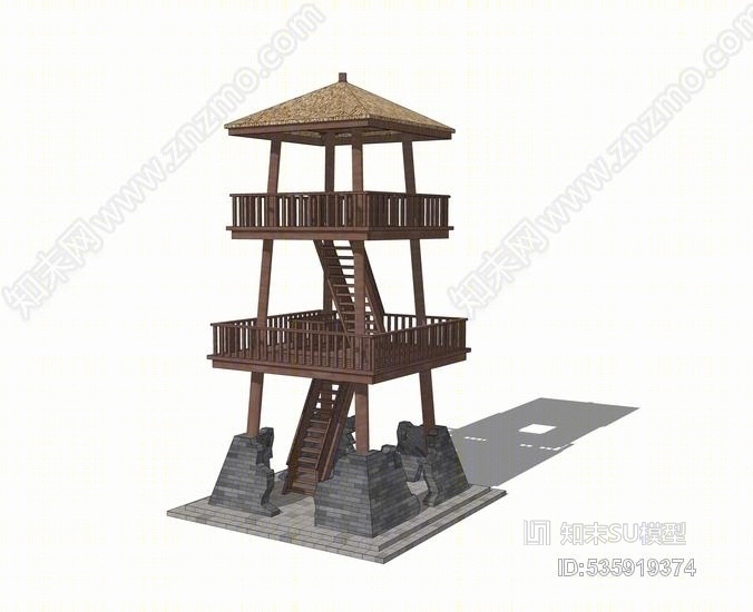 中式景观塔SU模型下载【ID:535919374】