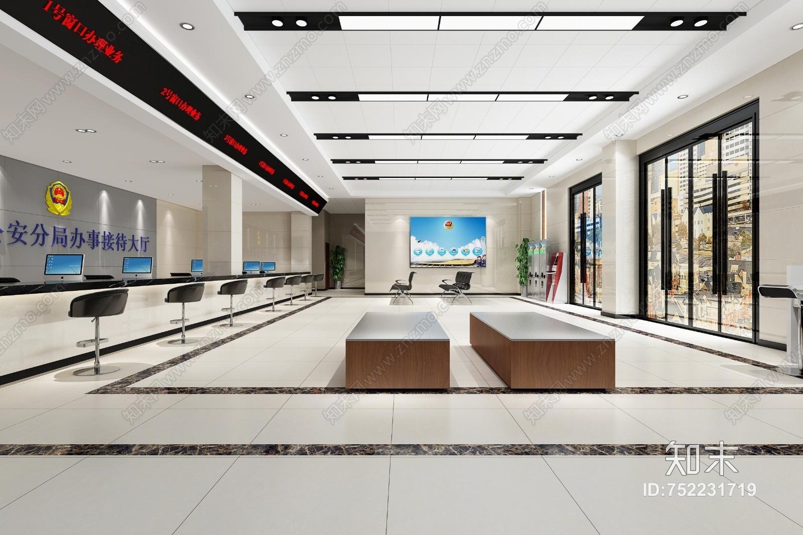 现代一层公安分局办事大厅3D模型下载【ID:752231719】