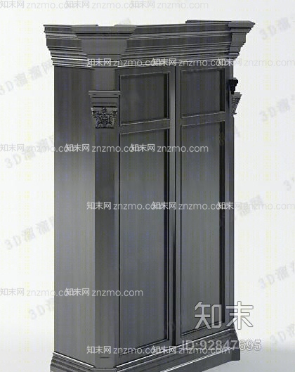 现代黑色木艺衣柜3D模型下载【ID:92847695】