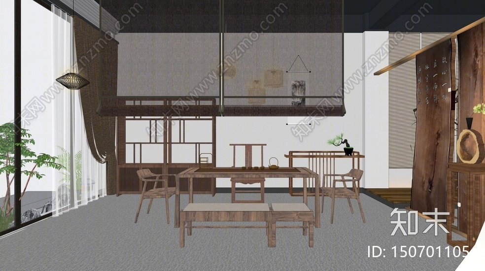 中式茶室SU模型下载【ID:150701105】