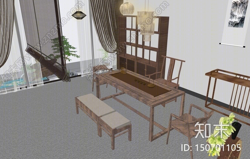 中式茶室SU模型下载【ID:150701105】