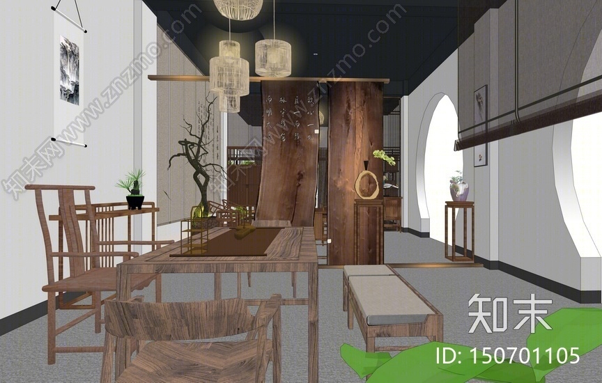 中式茶室SU模型下载【ID:150701105】