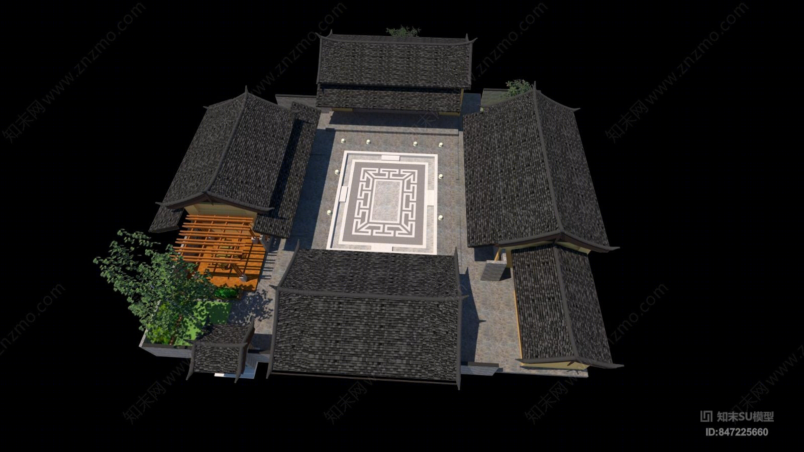 中式四合院SU模型下载【ID:847225660】