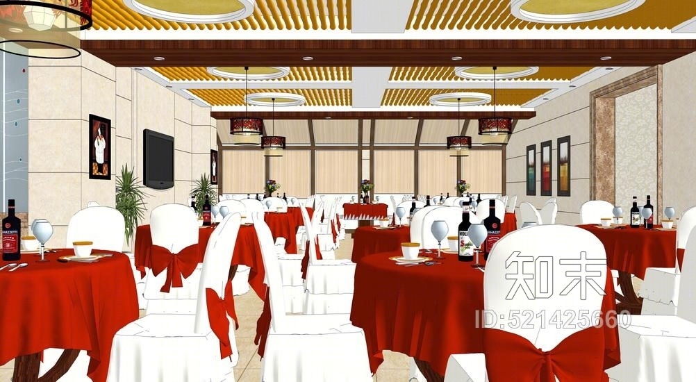 中式餐厅室内设计SU模型下载【ID:521425660】