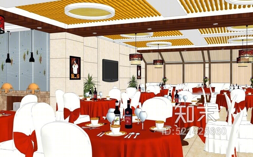 中式餐厅室内设计SU模型下载【ID:521425660】