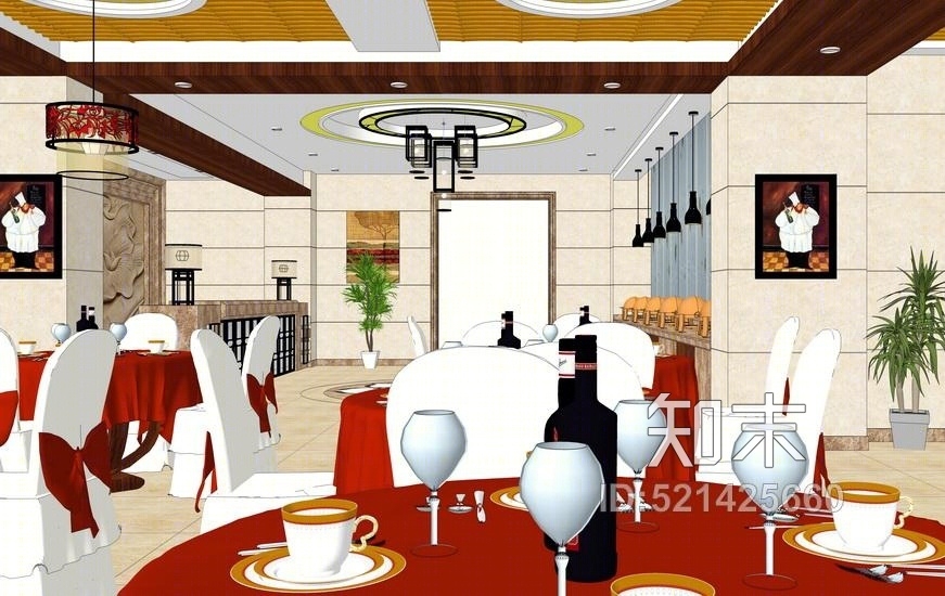 中式餐厅室内设计SU模型下载【ID:521425660】